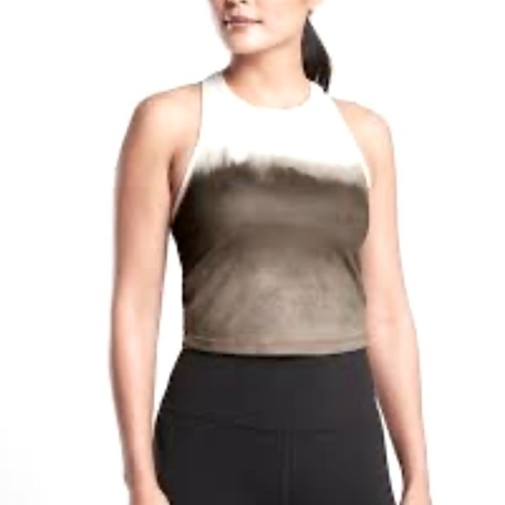 Athleta Shanti Brown White Ombré Watercolor Racerback Workout Cropped Tank Top